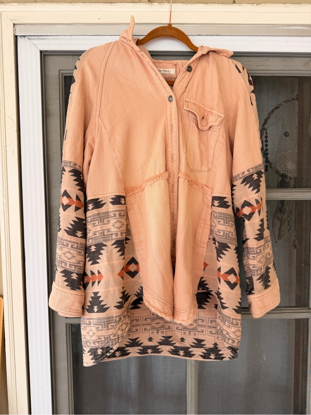 We the free aspen hooded jacket shacket Pink Aztec Sleeve Button-Up Shirt Jacket - Picture 4 of 9